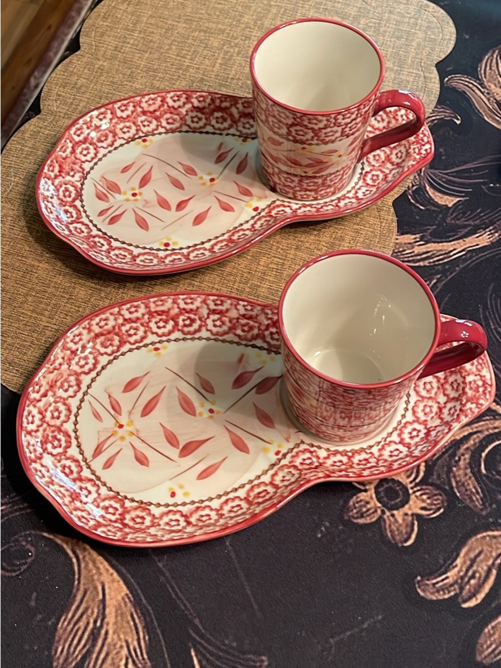 Temptations Red Floral Mug and Snack Plate Set